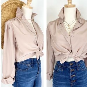 Vintage Chaus Button Down Sheer Collar Pleated Blouse | Long Sleeve Top …